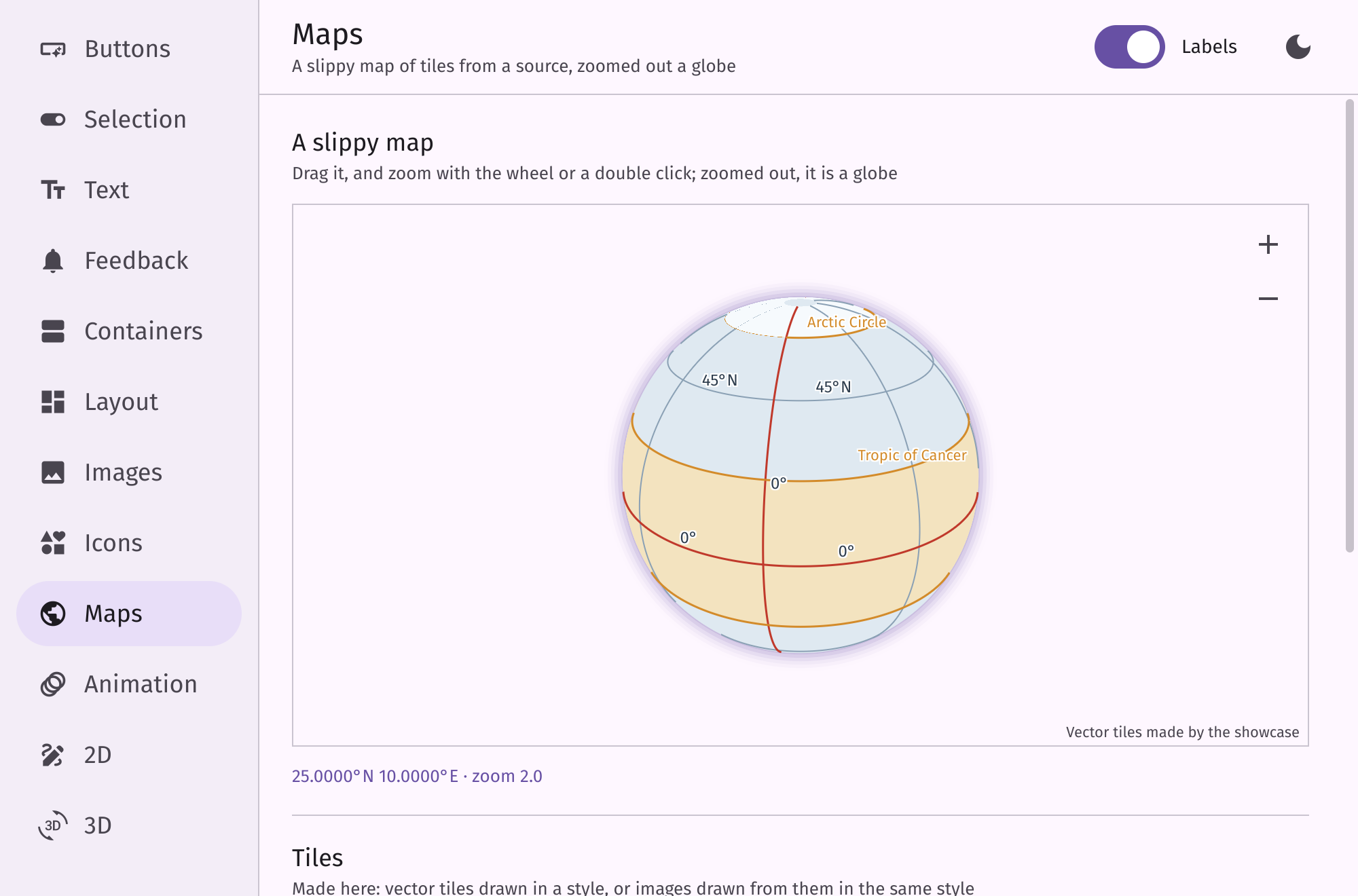 The showcase app's page with an interactive map